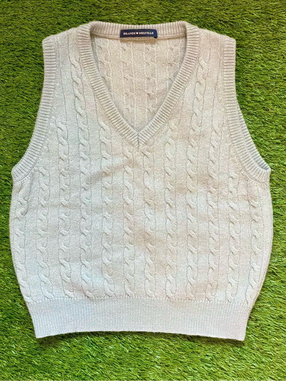 Brandy Melville Sage Green Cable Knit V-Neck Sweater Vest One Size